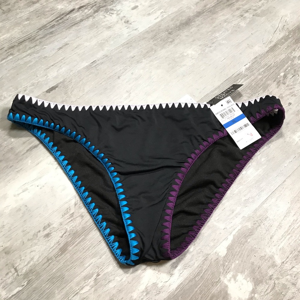 Bar III Smocking Solids Black Bikini Bottom XL